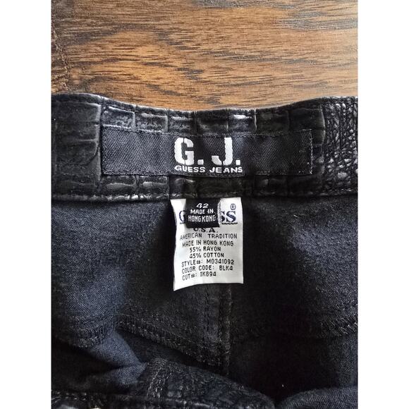 Vintage Guess Jeans Men 42 x 32 Black Embossed Crocodile Skin Pants Straight - Picture 7 of 14